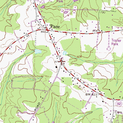 Topographic Map of Slades Mill, GA