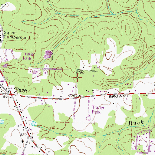 Topographic Map of Woodland Acres, GA