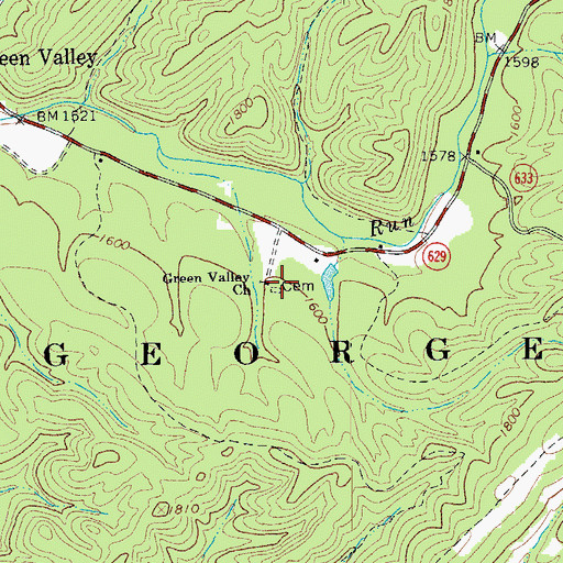 Topographic Map of Green Valley Cemetery, VA