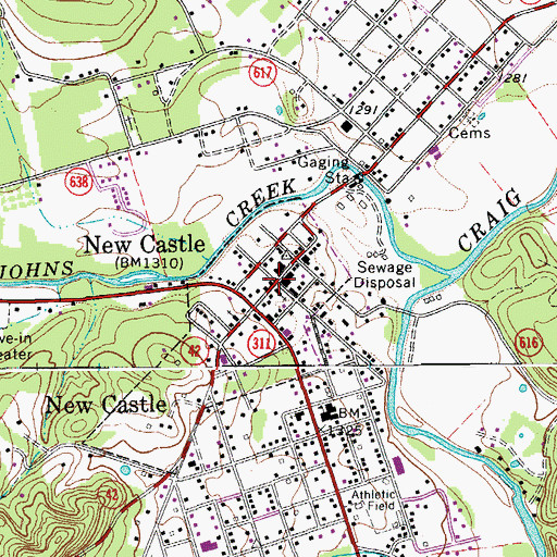 Topographic Map of New Castle Historic District, VA