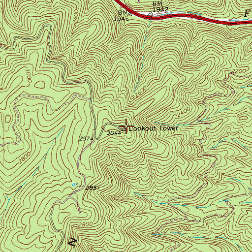Topographic Map of Brushy Mountain Lookout, VA