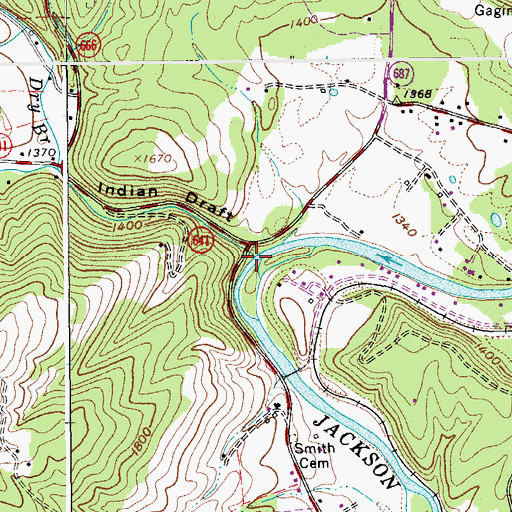 Topographic Map of Indiandraft Creek, VA