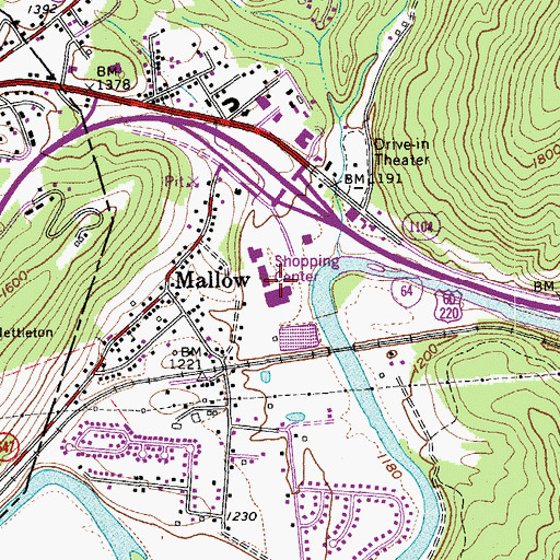 Topographic Map of Mallow Mall Shopping Center, VA