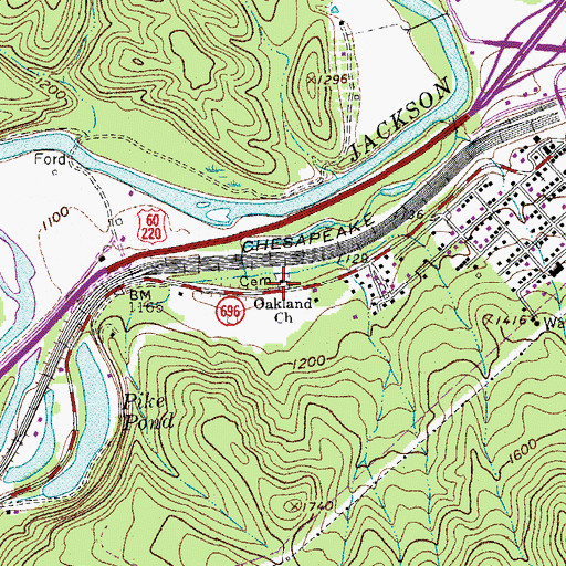 Topographic Map of Oakland Grove Presbyterian Cemetery, VA