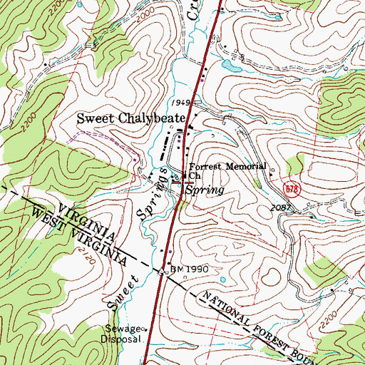 Topographic Map of Sweet Chalybeate Springs, VA