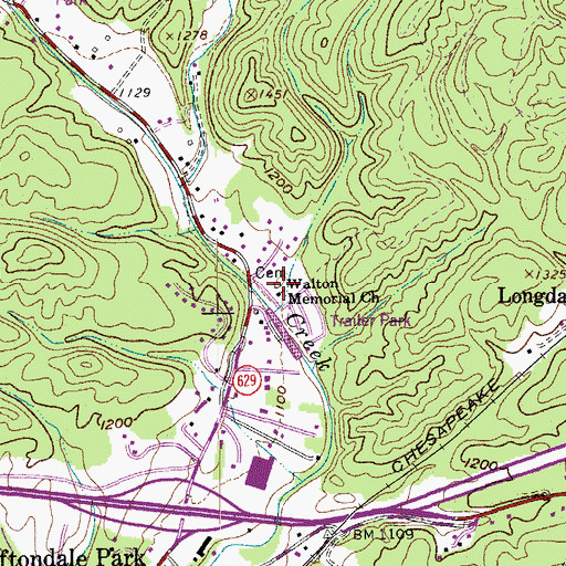 Topographic Map of Walton Memorial Cemetery, VA