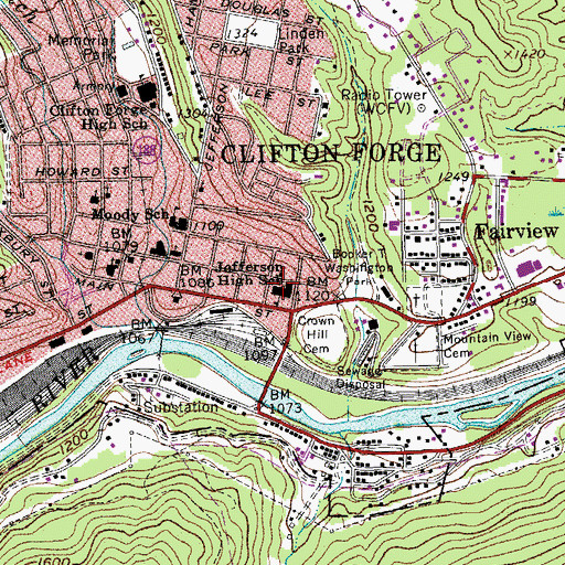 Topographic Map of Jefferson Elementary School, VA