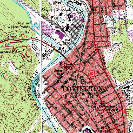Topographic Map of Alleghany County Courthouse, VA
