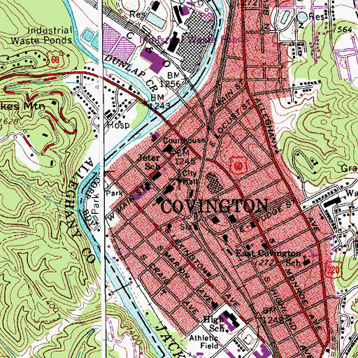 Topographic Map of Covington City Hall, VA
