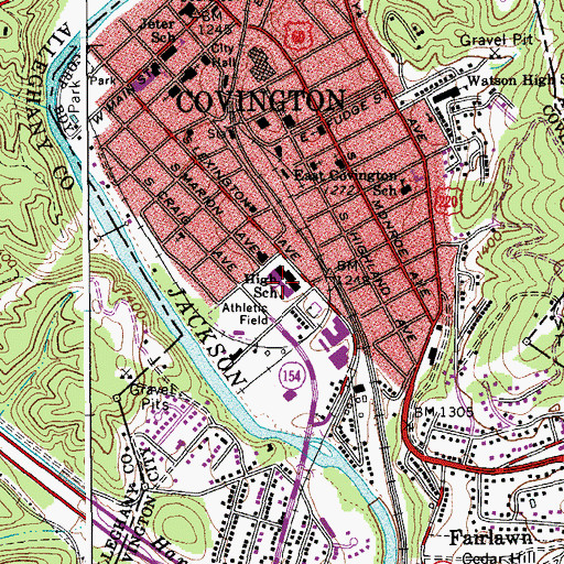 Topographic Map of Covington High School, VA