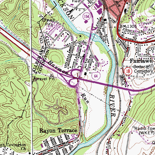 Topographic Map of Interchange 14, VA