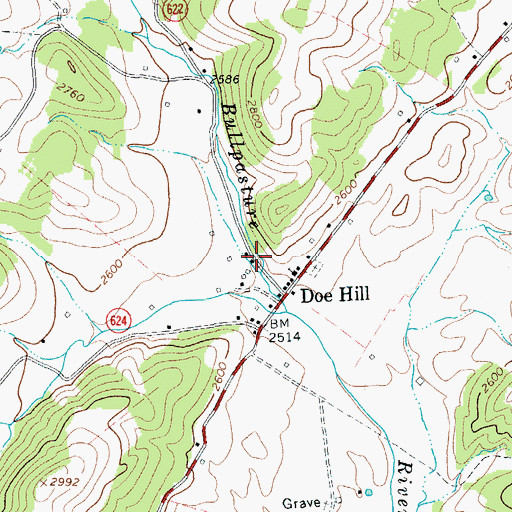 Topographic Map of Doe Hill School (historical), VA
