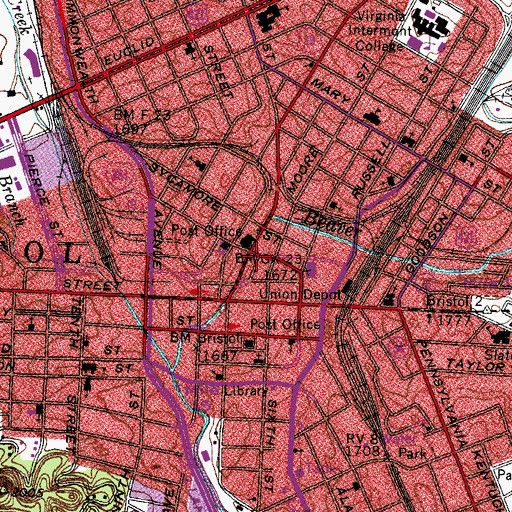 Topographic Map of Bristol City Hall, VA