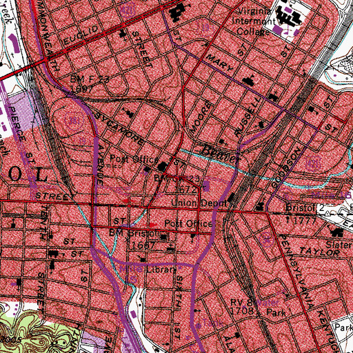 Topographic Map of Bristol City Jail, VA