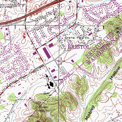 Topographic Map of Bristol Landing Field (historical), VA