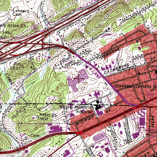 Topographic Map of Bristol Mall Shopping Center, VA