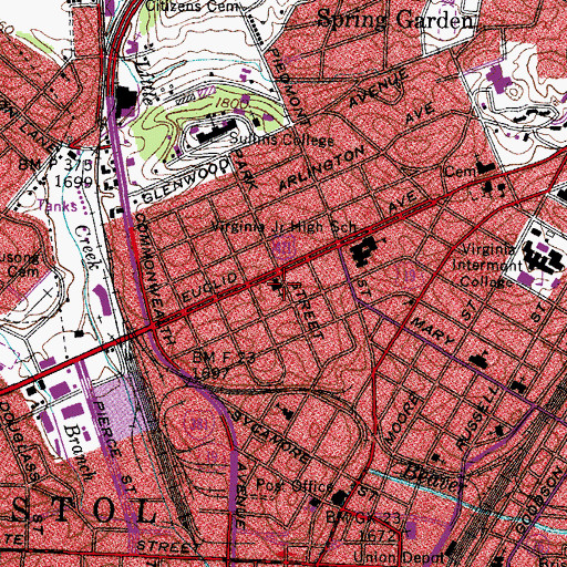 Topographic Map of Euclid Avenue Baptist Church, VA