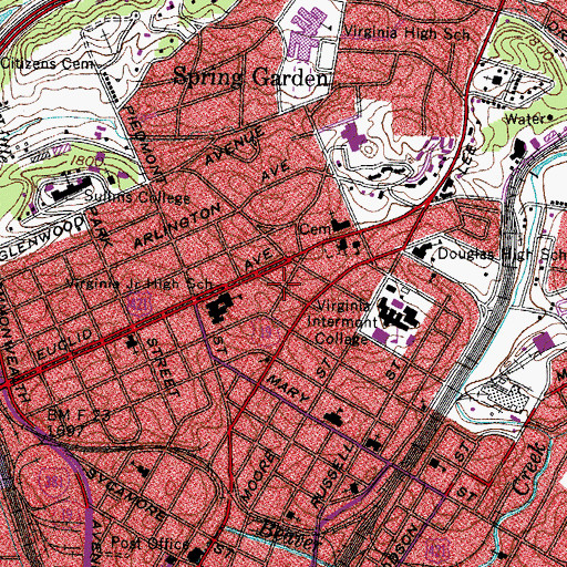 Topographic Map of Hunt Memorial Methodist Church, VA