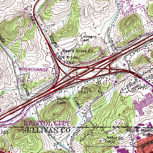 Topographic Map of Interchange 1, VA