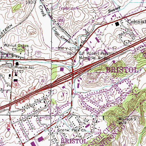 Topographic Map of Interchange 7, VA