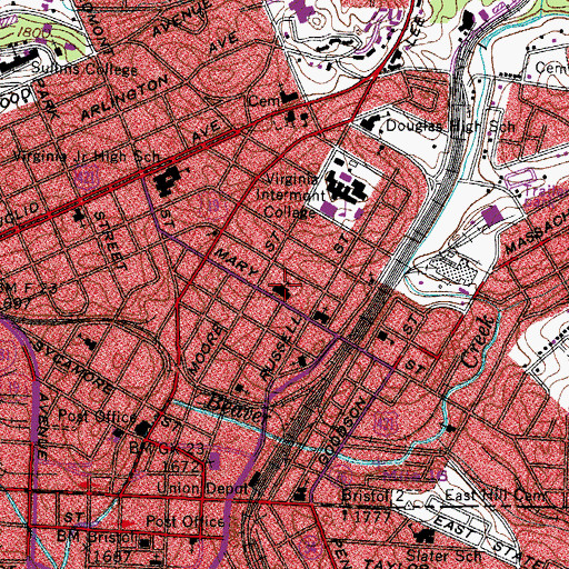 Topographic Map of Jefferson Public School, VA