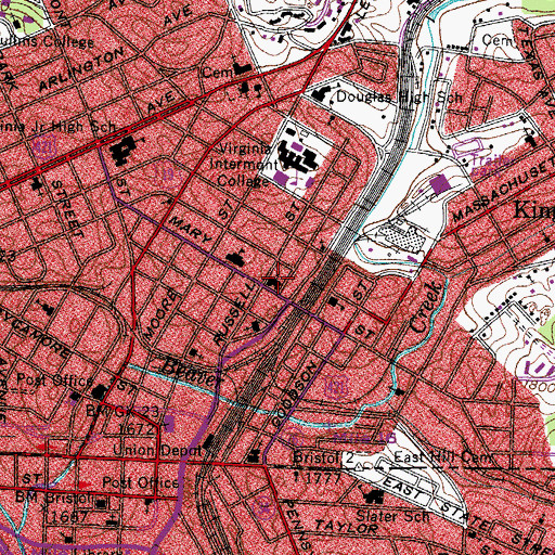 Topographic Map of Reynolds Memorial United Methodist Church, VA