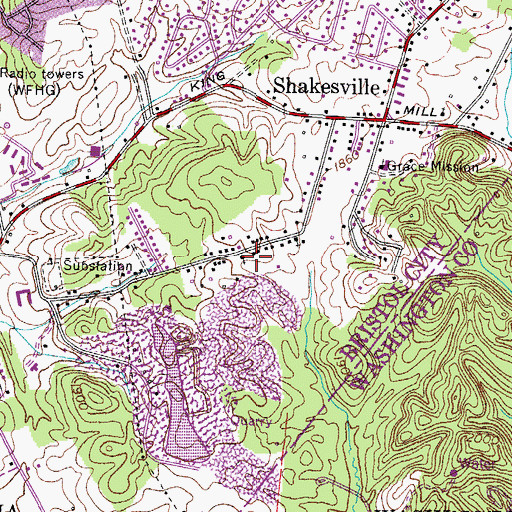 Topographic Map of Shakesville School (historical), VA