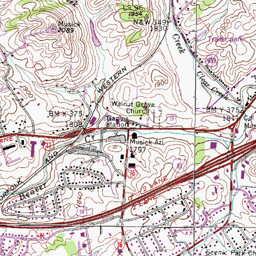 Topographic Map of Walnut Grove, VA