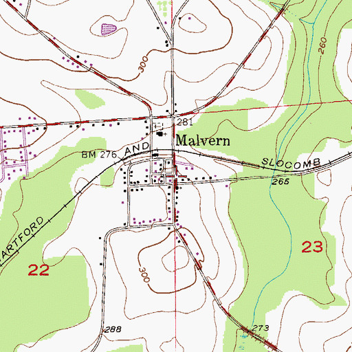 Topographic Map of Malvern Post Office, AL
