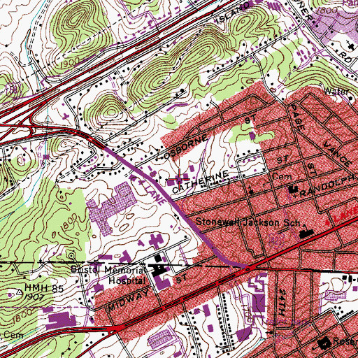 Topographic Map of West Mall Plaza Shopping Center, VA
