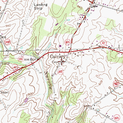 Topographic Map of Calvary Cemetery, VA