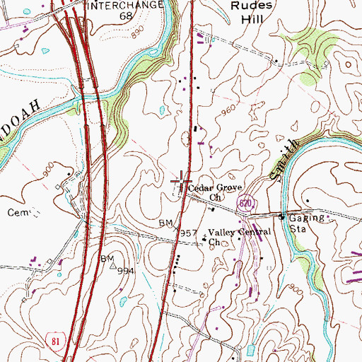 Topographic Map of Cedar Grove Cemetery, VA