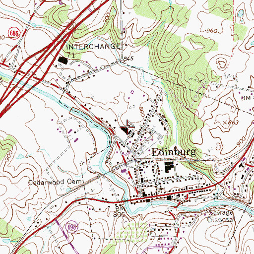 Topographic Map of Edinburg Elementary School, VA