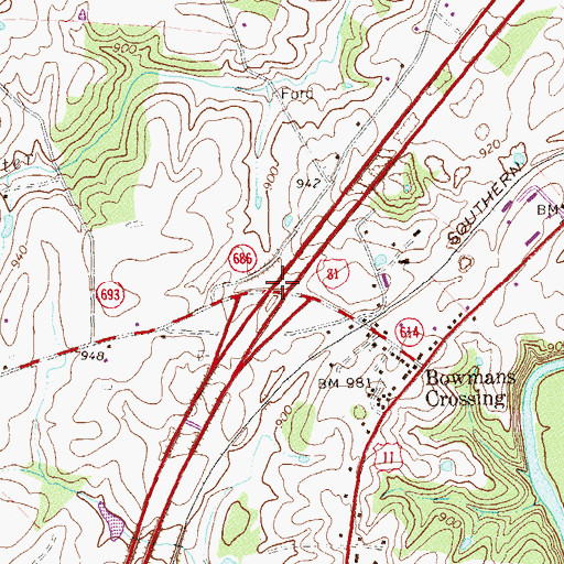 Topographic Map of Interchange 277, VA