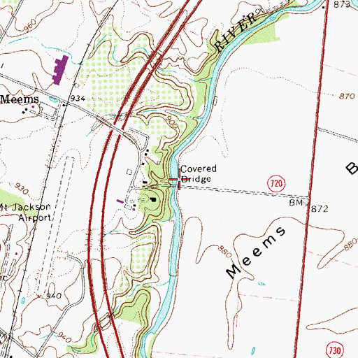 Topographic Map of Meems Bottom Covered Bridge, VA