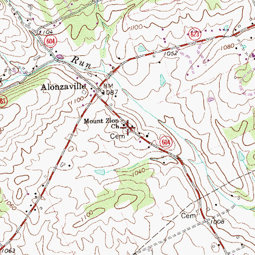 Topographic Map of Mount Zion Cemetery, VA