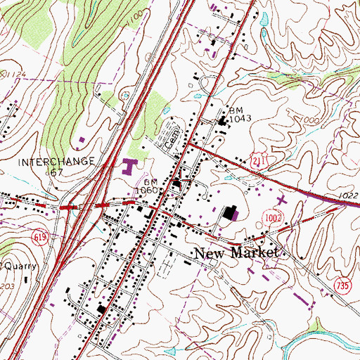 Topographic Map of New Market United Methodist Church, VA