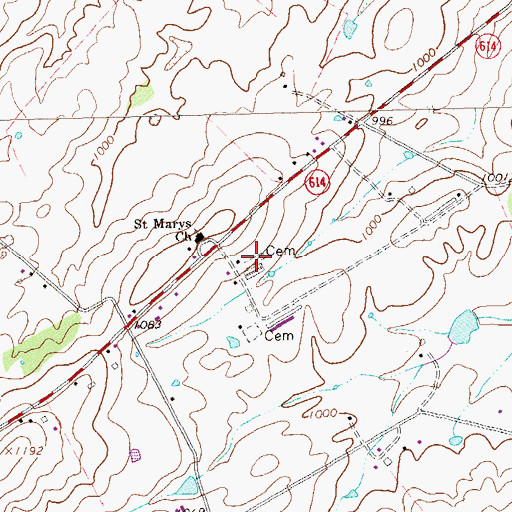 Topographic Map of Saint Marys Cemetery, VA