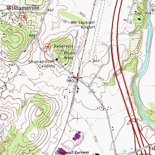 Topographic Map of Shenandoah Caverns, VA