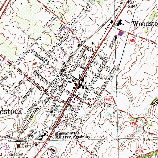 Topographic Map of Shenandoah County Courthouse, VA