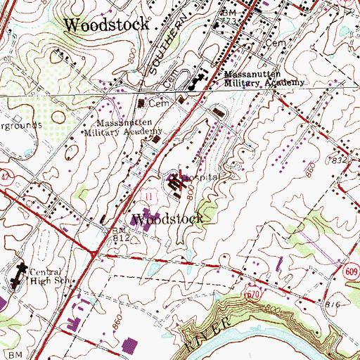 Topographic Map of Shenandoah Memorial Hospital, VA
