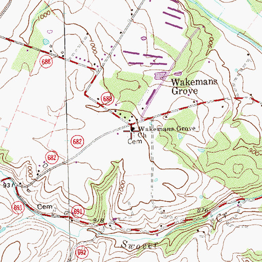 Topographic Map of Wakemans Grove Cemetery, VA