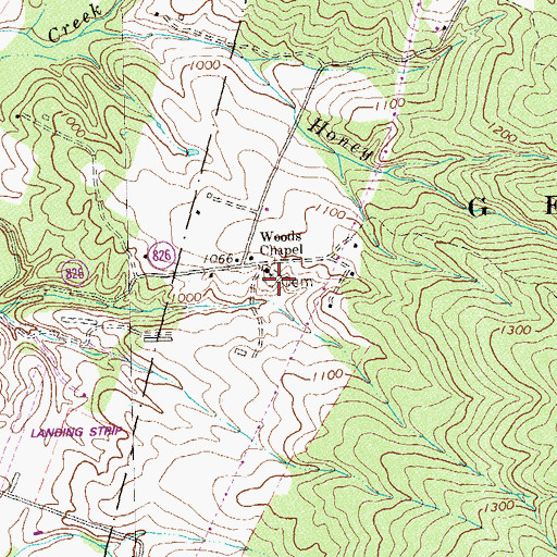 Topographic Map of Woods Chapel Cemetery, VA