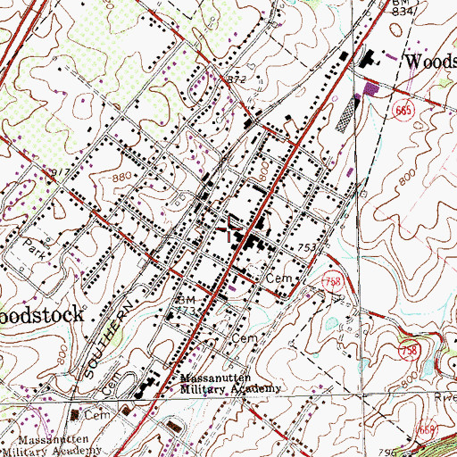 Topographic Map of Woodstock Christian Church, VA