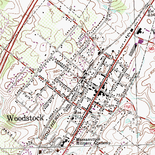 Topographic Map of Woodstock Elementary School, VA