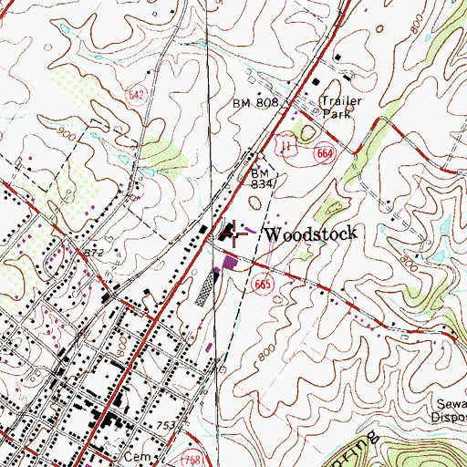 Topographic Map of Woodstock High School, VA