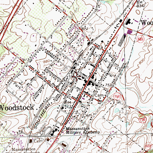 Topographic Map of Woodstock Post Office, VA