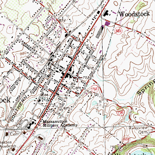 Topographic Map of Woodstock Presbyterian Church, VA