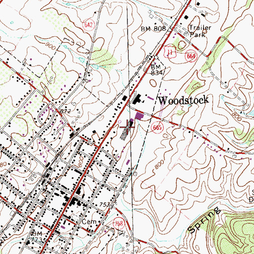 Topographic Map of Woodstock Shopping Center, VA