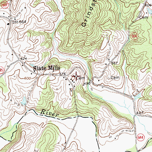 Topographic Map of Slate Mills Baptist Church, VA